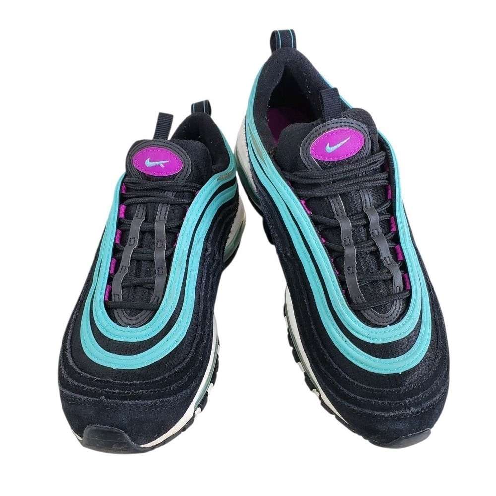 Nike Air Max 97 Shoes Youth 6Y Womens 7.5 Black Suede Blue "Aurora Hyper Violet"